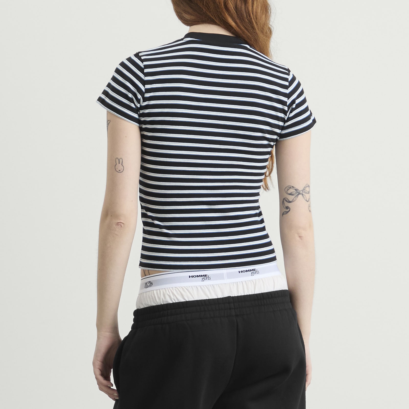 Women's Striped Baby T-Shirt in Baby Blue