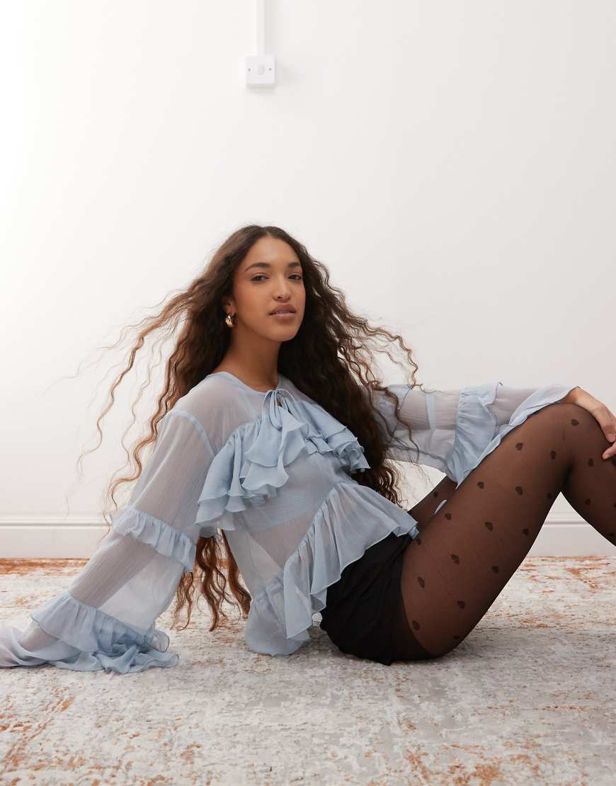 Miss Selfridge ruffle detail blouse in light blue