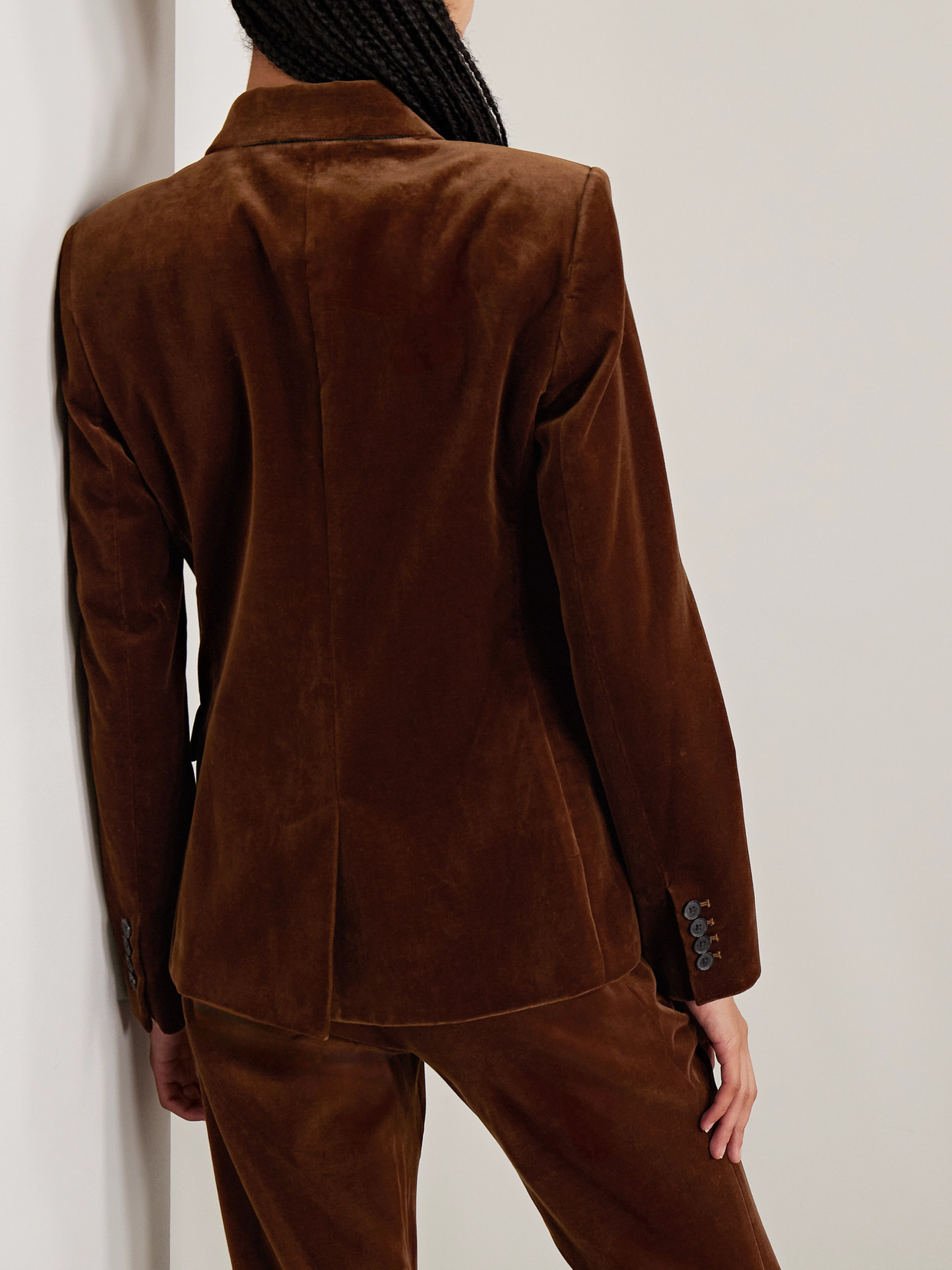 Veda Double-breasted Cotton-blend Velvet Blazer - Brown