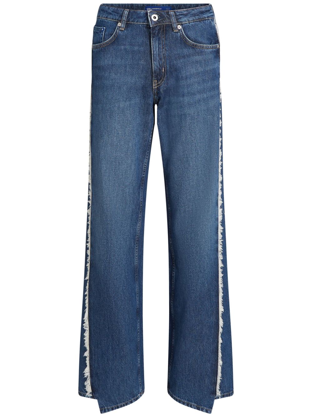 Logo-patch fringed straight-leg jeans - Blue