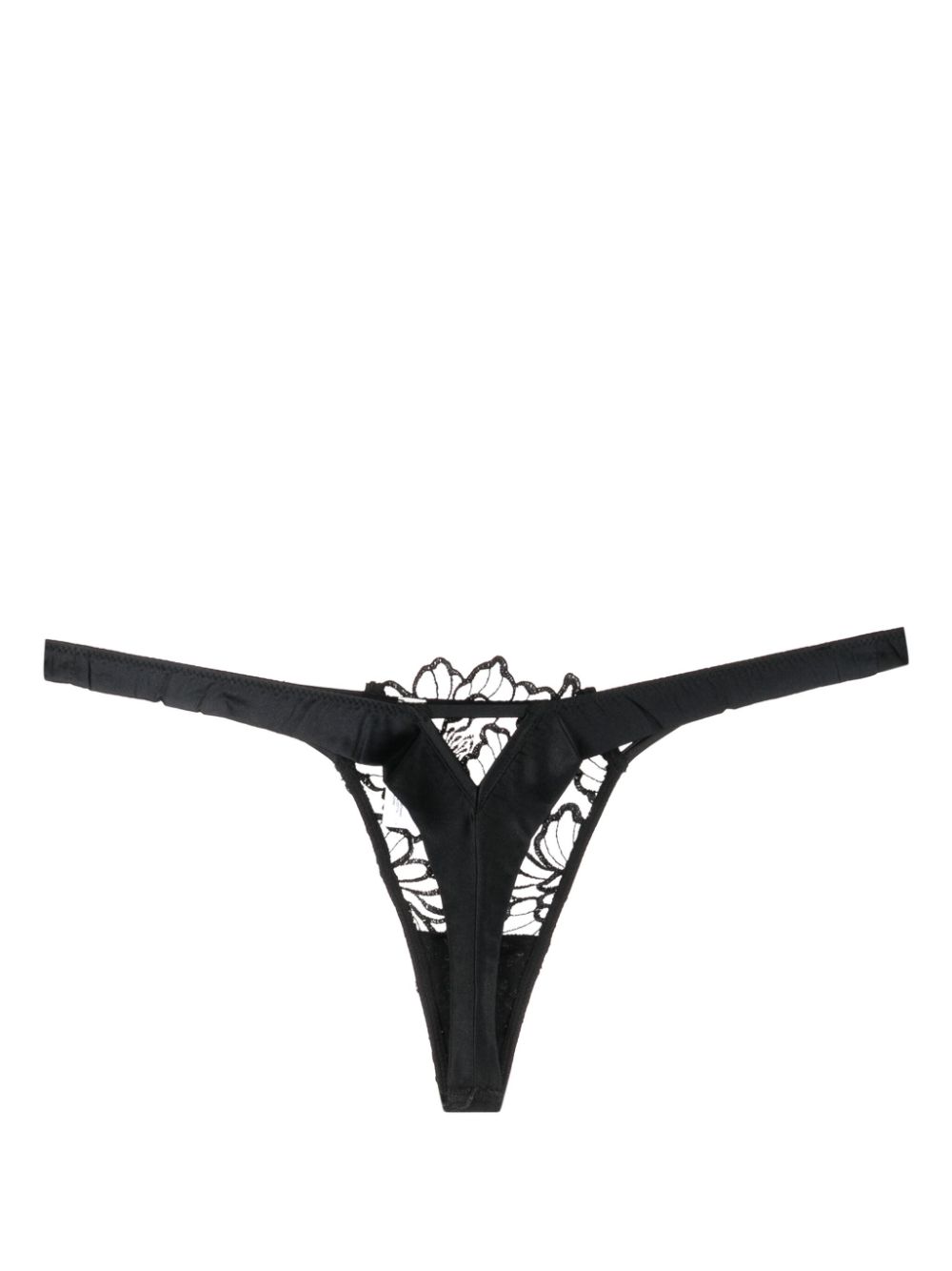 Whitney floral-embroidered thong - Black