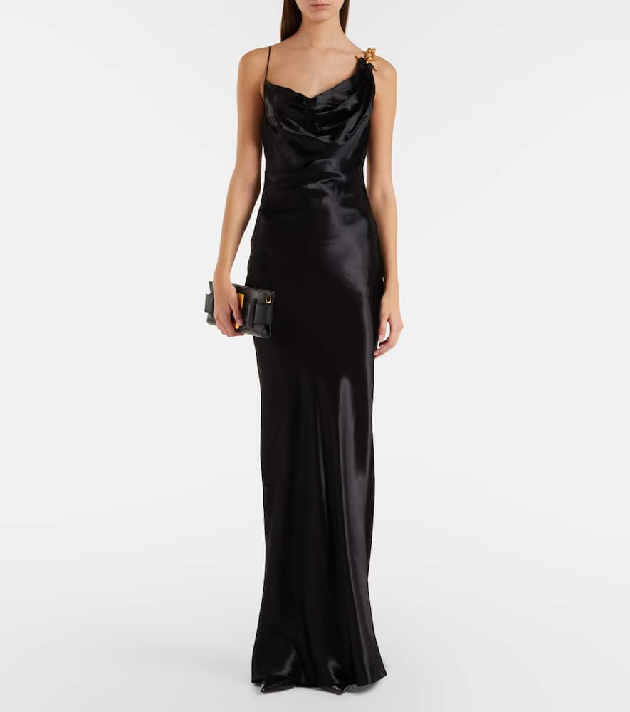 Chain-detail draped satin gown