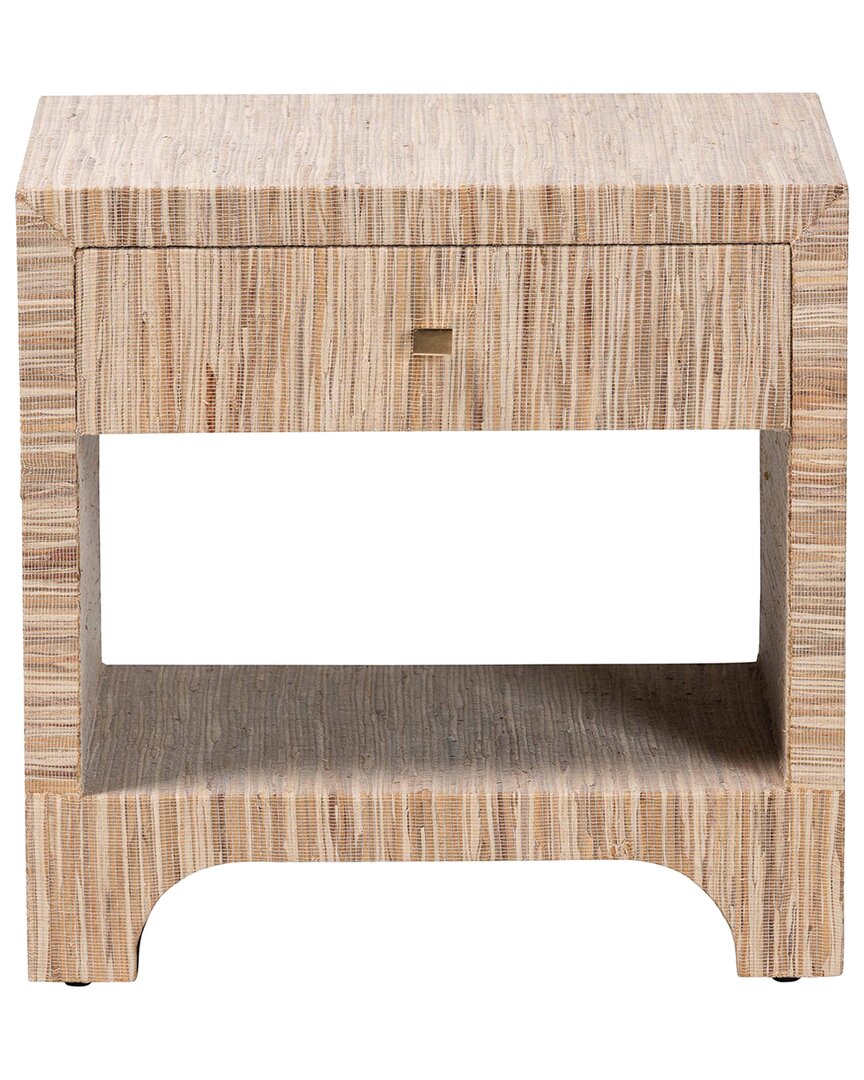 Julia Bohemian Woven Natural Grasscloth 1-Drawer Nightstand
