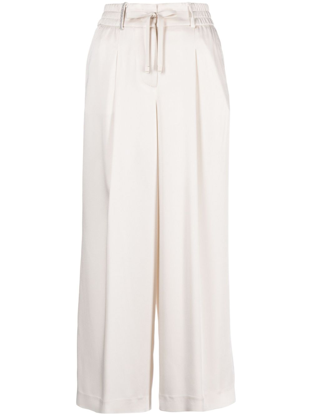 Cropped satin wide-leg trousers - White