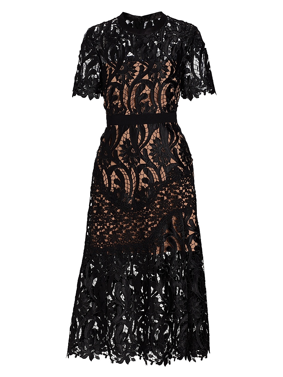 Women's Prairie Guipure Lace Midi-Dress - Black