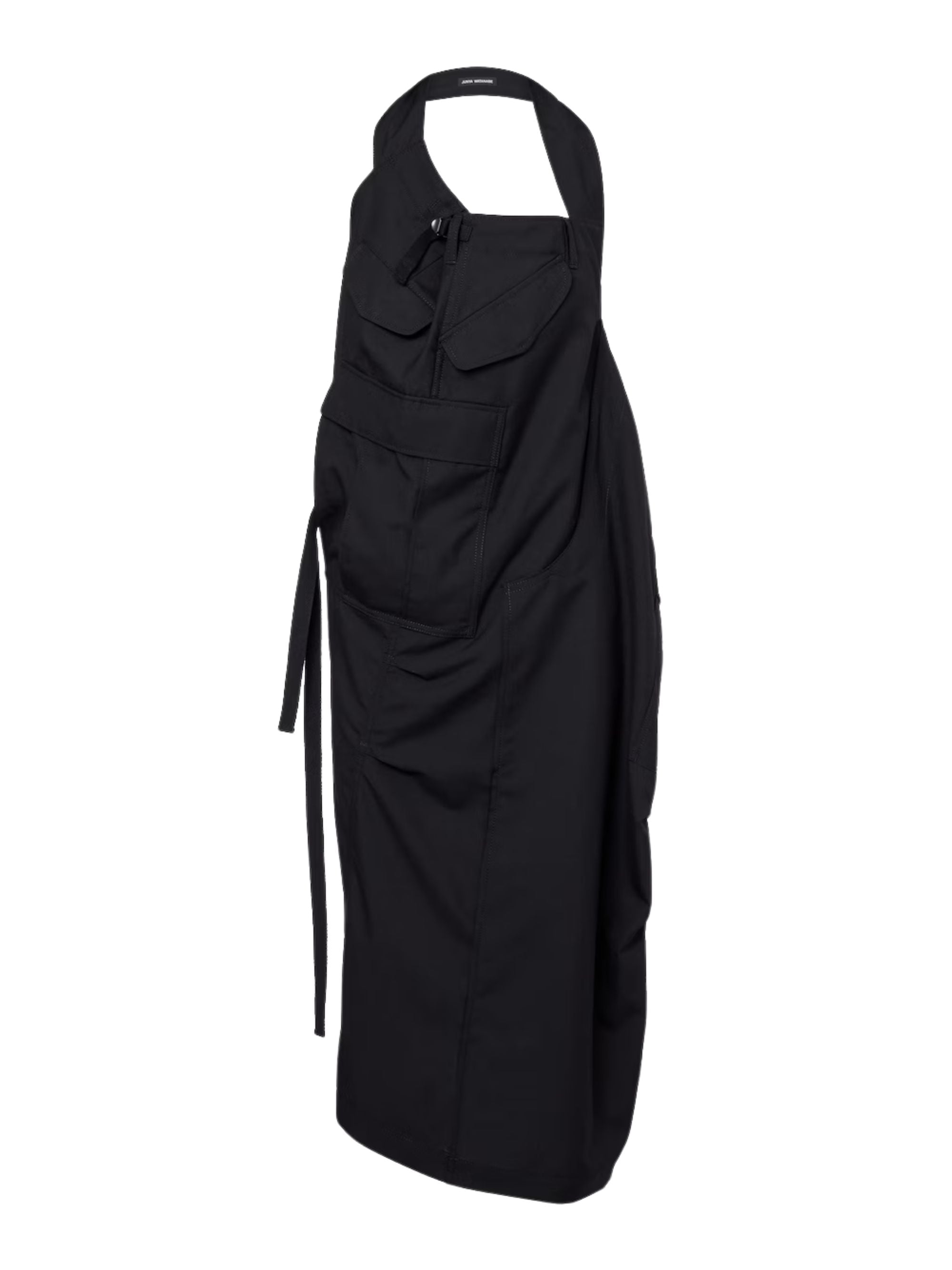 Chic Wool Midi Dress with Halterneck and Utility Pockets