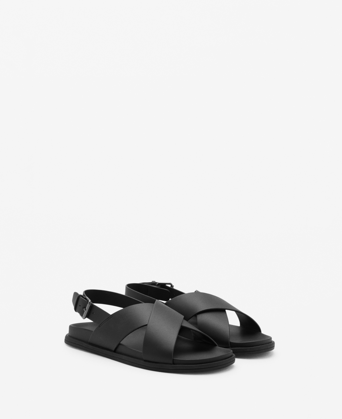 Men's Leather Crossed Strap Sandals - Black