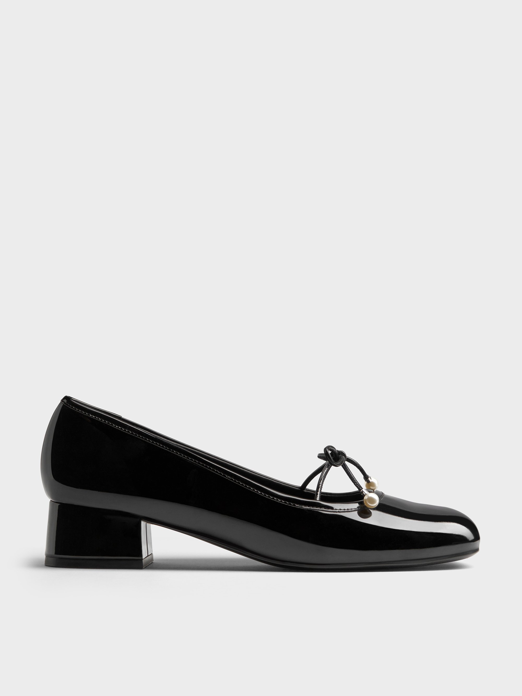 Charles & Keith - Barbara Patent Pearl-Embellished Bow Ballet Pumps