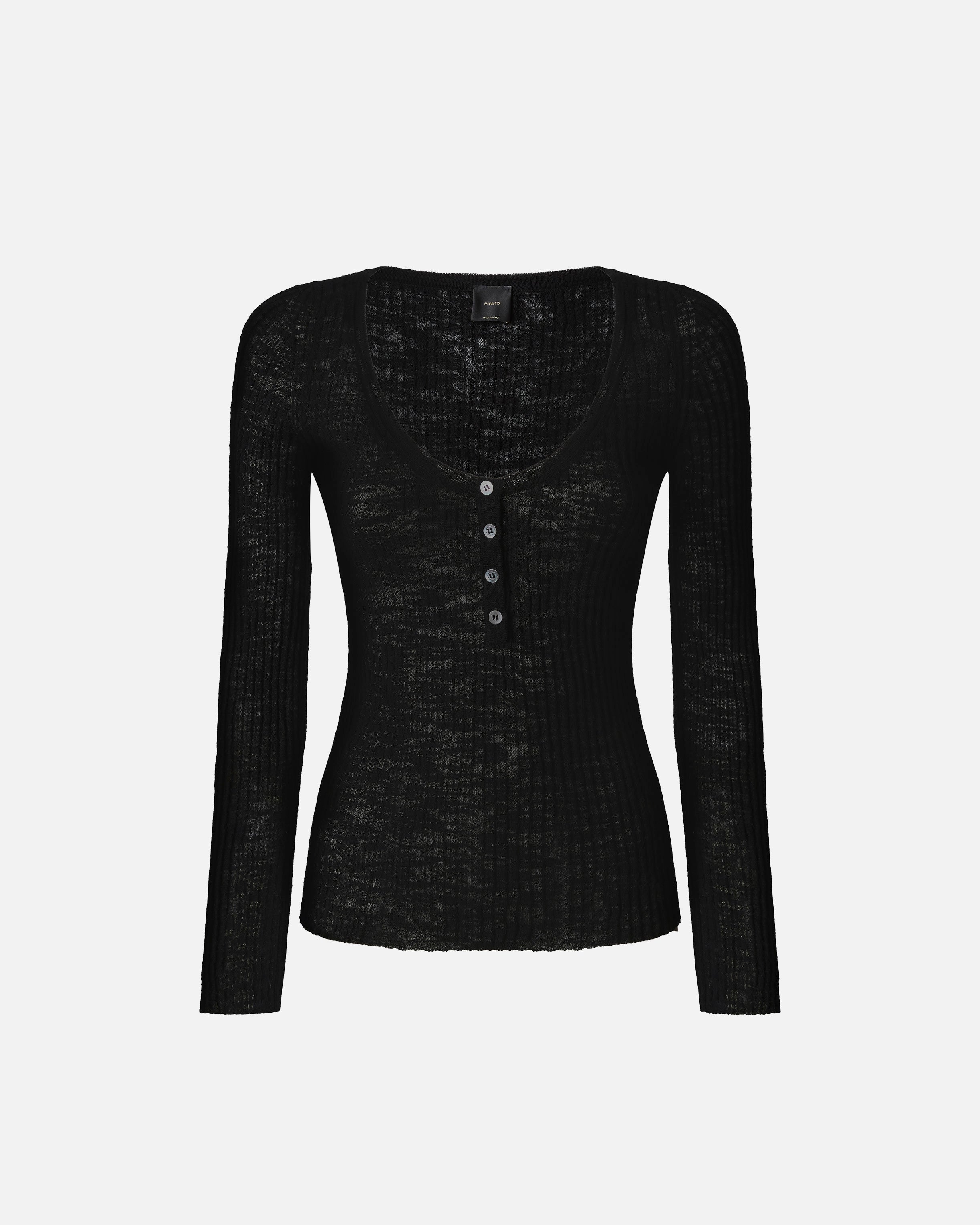 Lightweight ribbed cotton Henley sweater - L