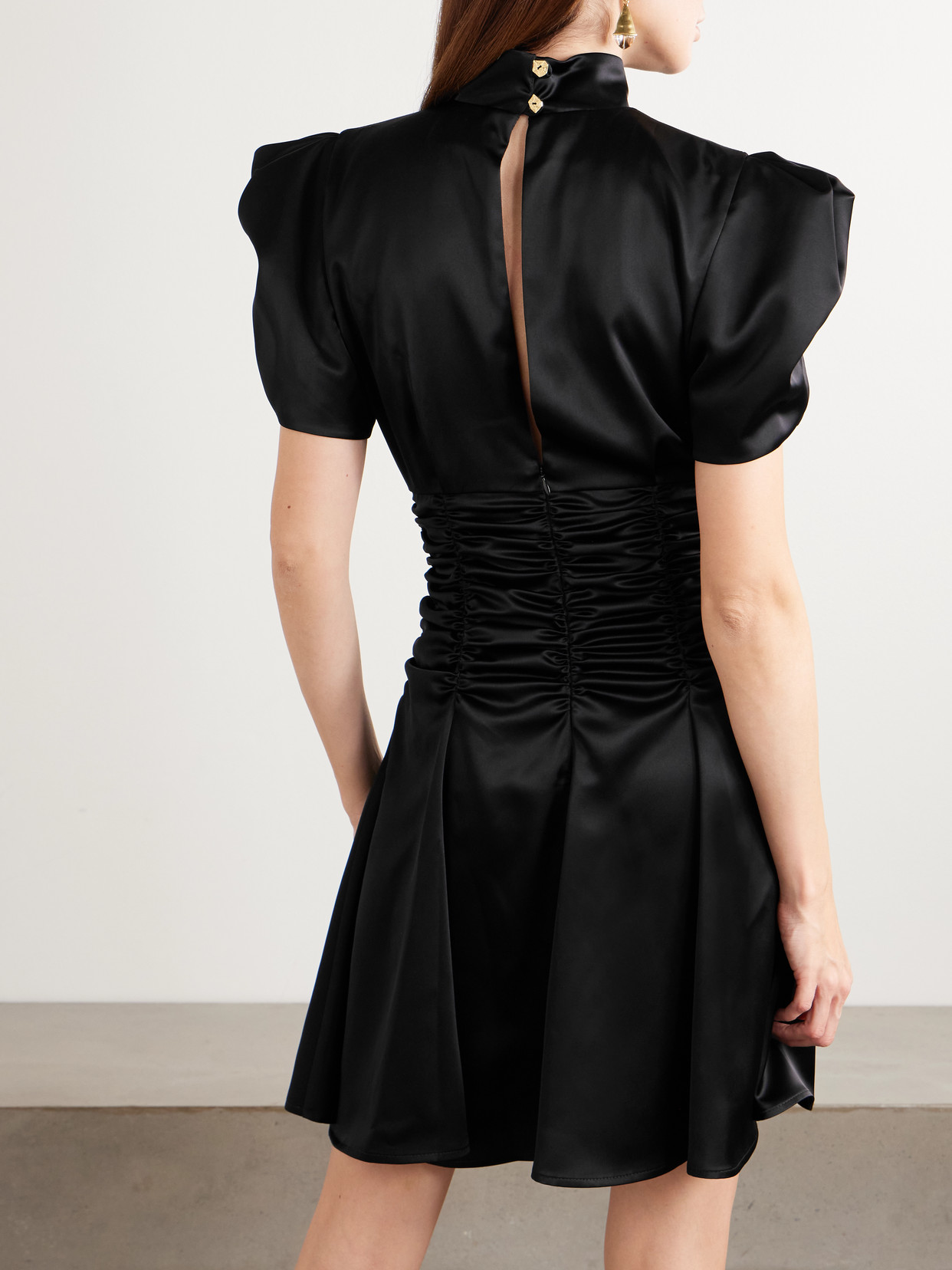 Balthus Ruched Satin Mini Dress - Black