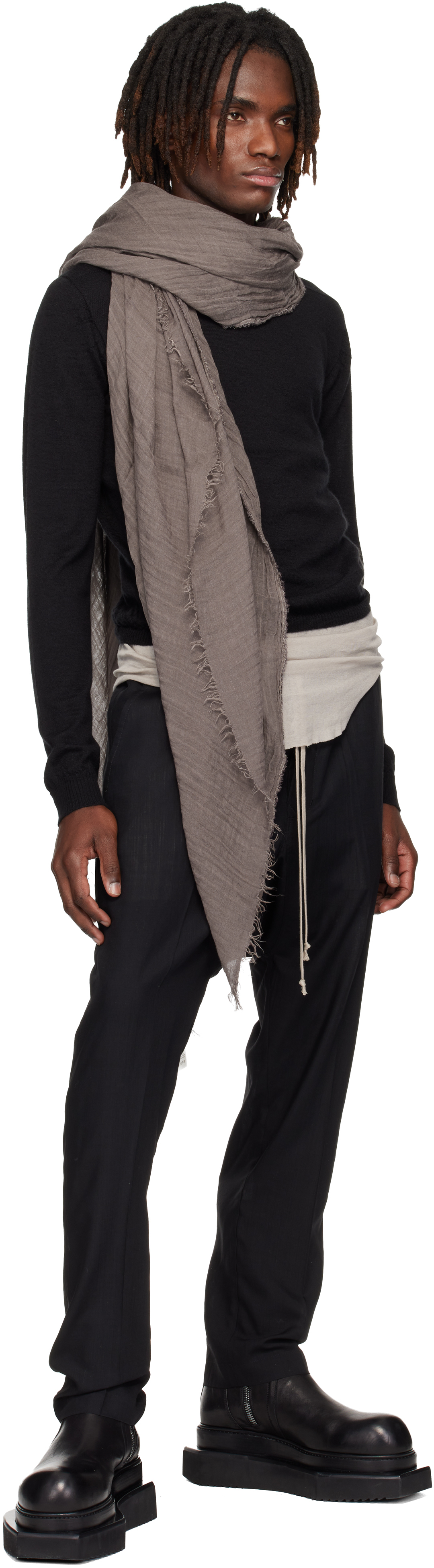 Black Temple Drawstring Slim Long Trousers