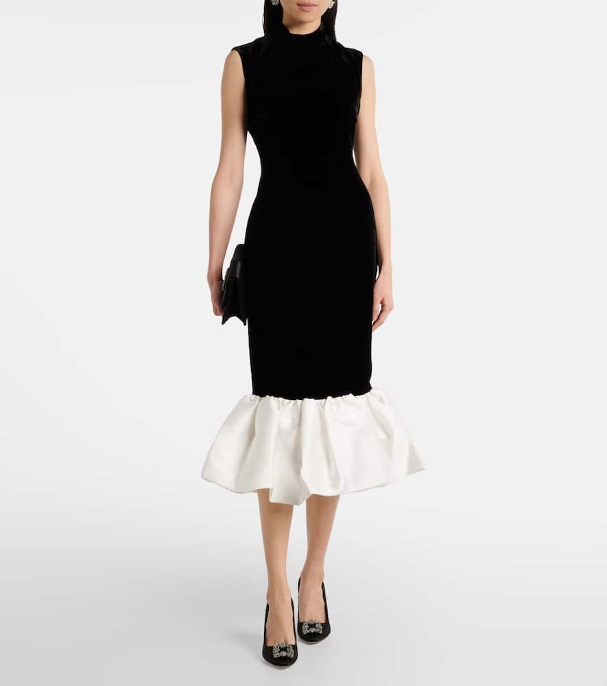 Velvet and satin midi dress