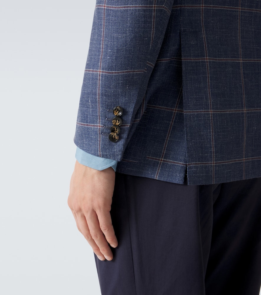 Checked cashmere, wool, silk, and linen blazer