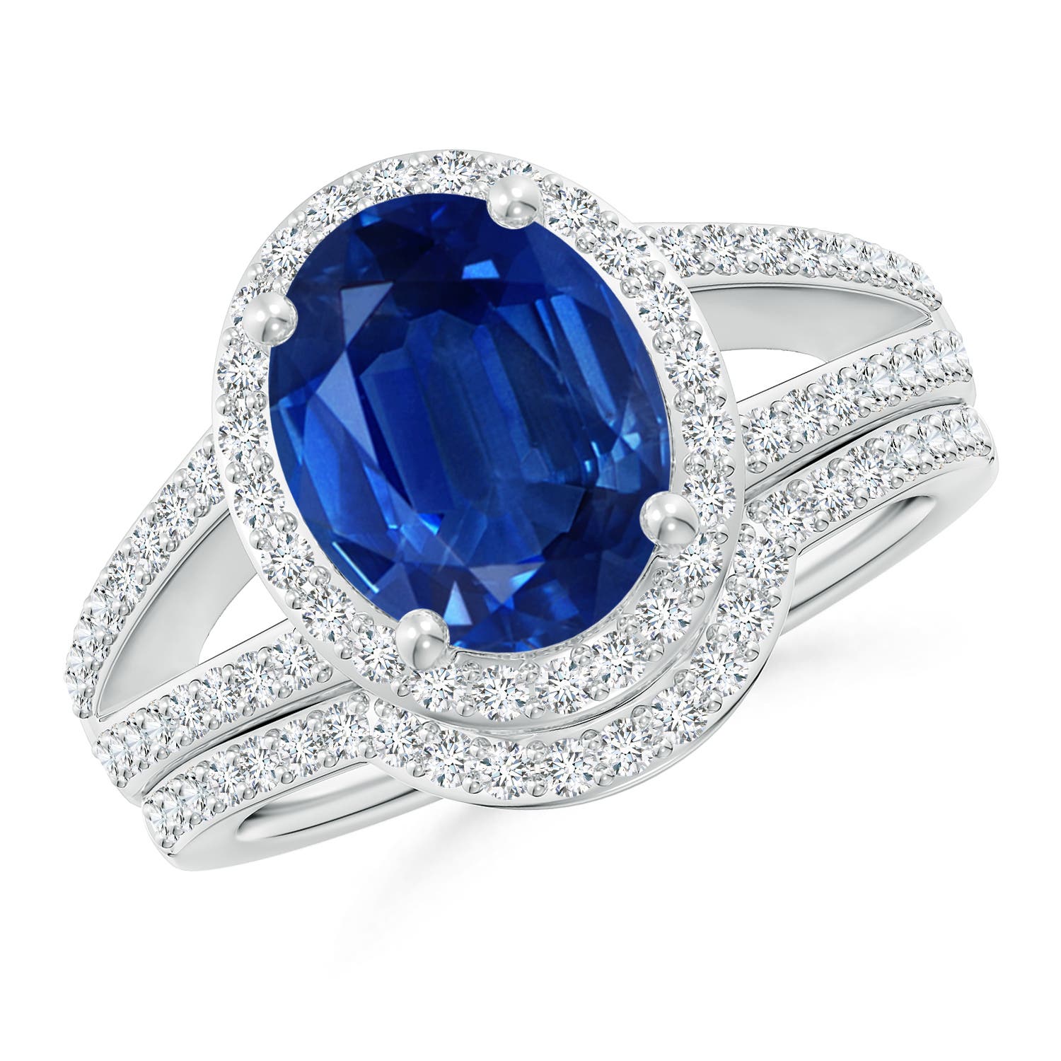 Angara 3.3 Carats Sapphire and Diamond Split Shank Bridal Set in Platinum