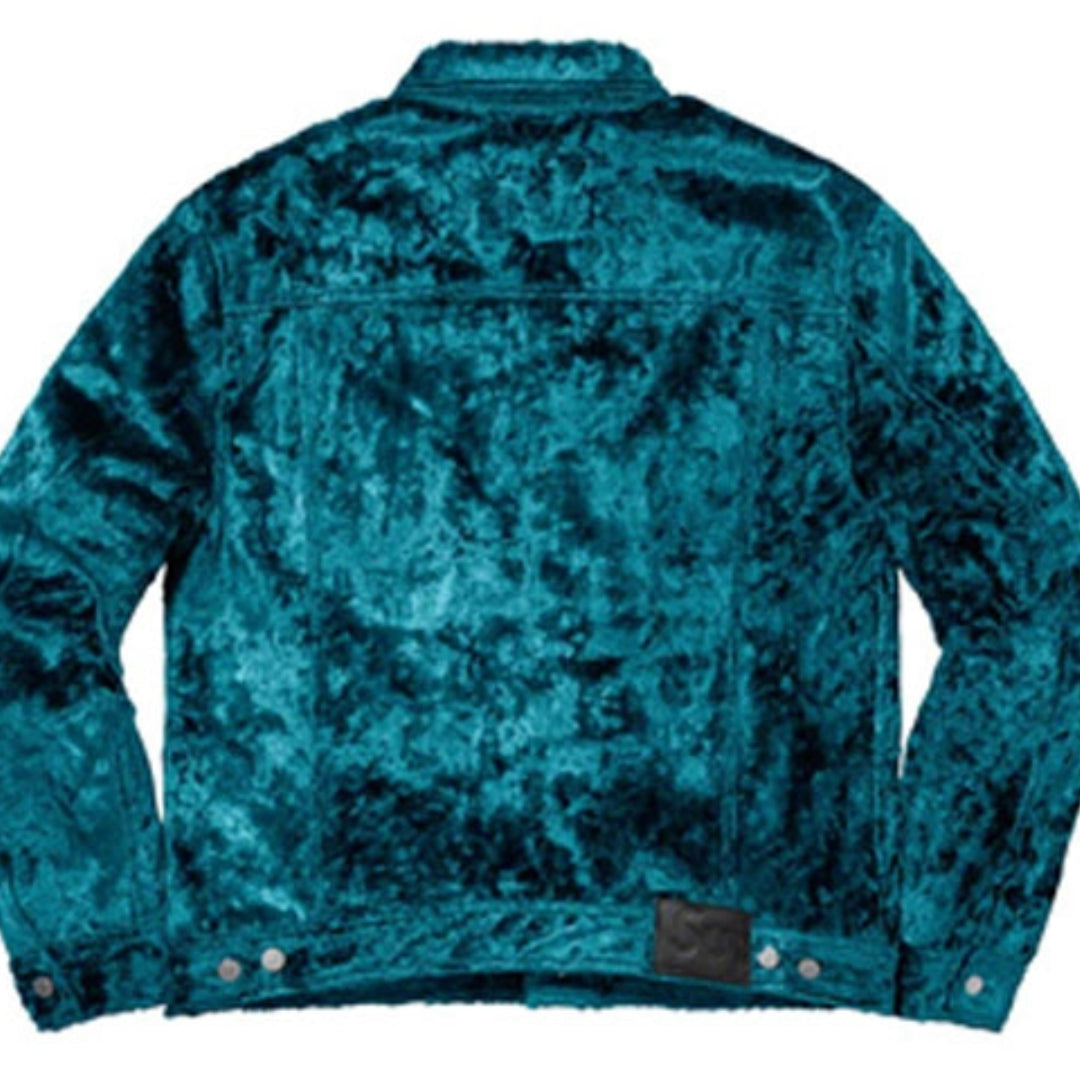Fuzzy Pile Trucker Jacket 'Teal Black'