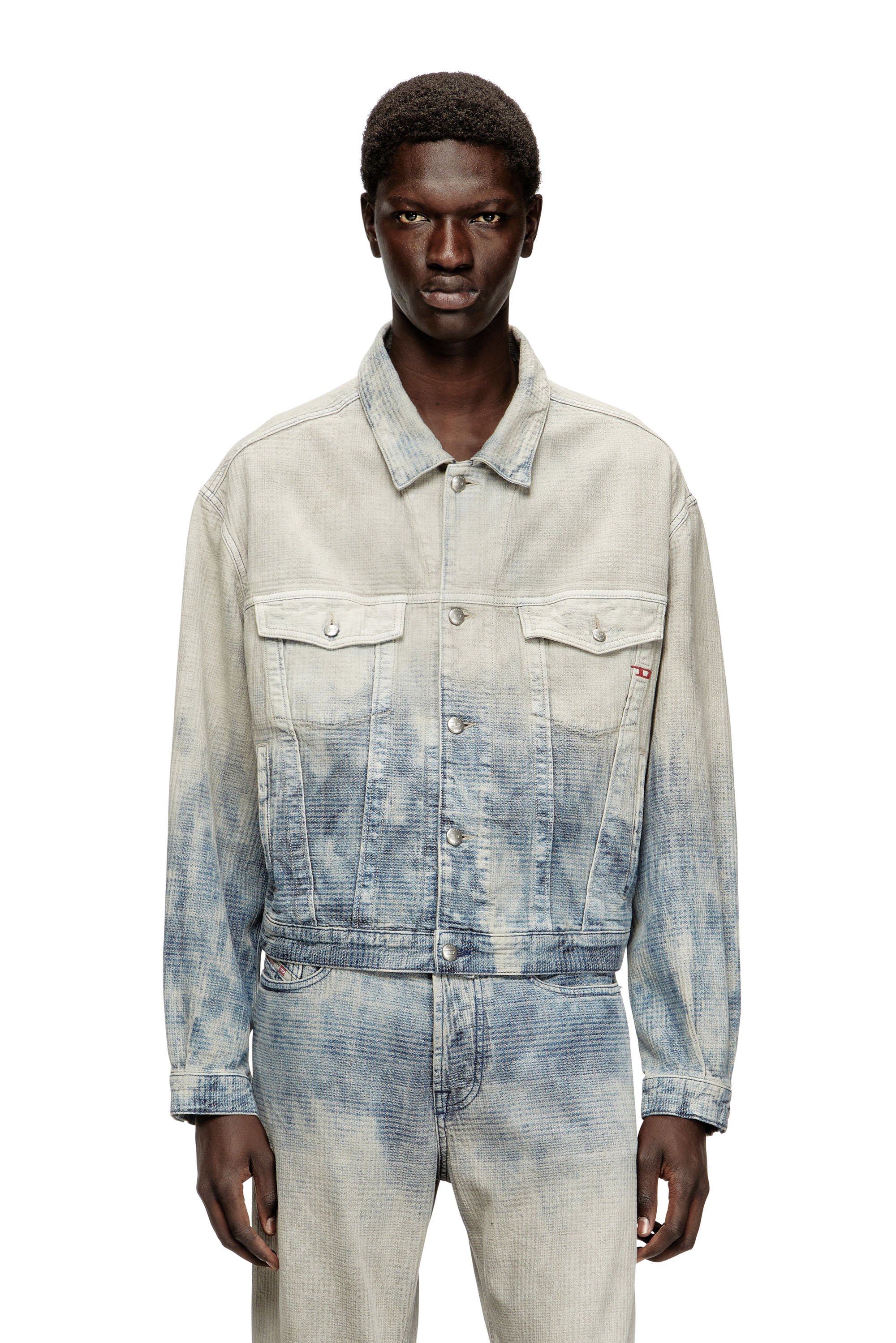 Trucker jacket in Prince of Wales jacquard denim - Denim Jackets - Unisex - Multicolor