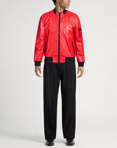 Man Jacket Red Size M Leather, Polyamide, Polyester