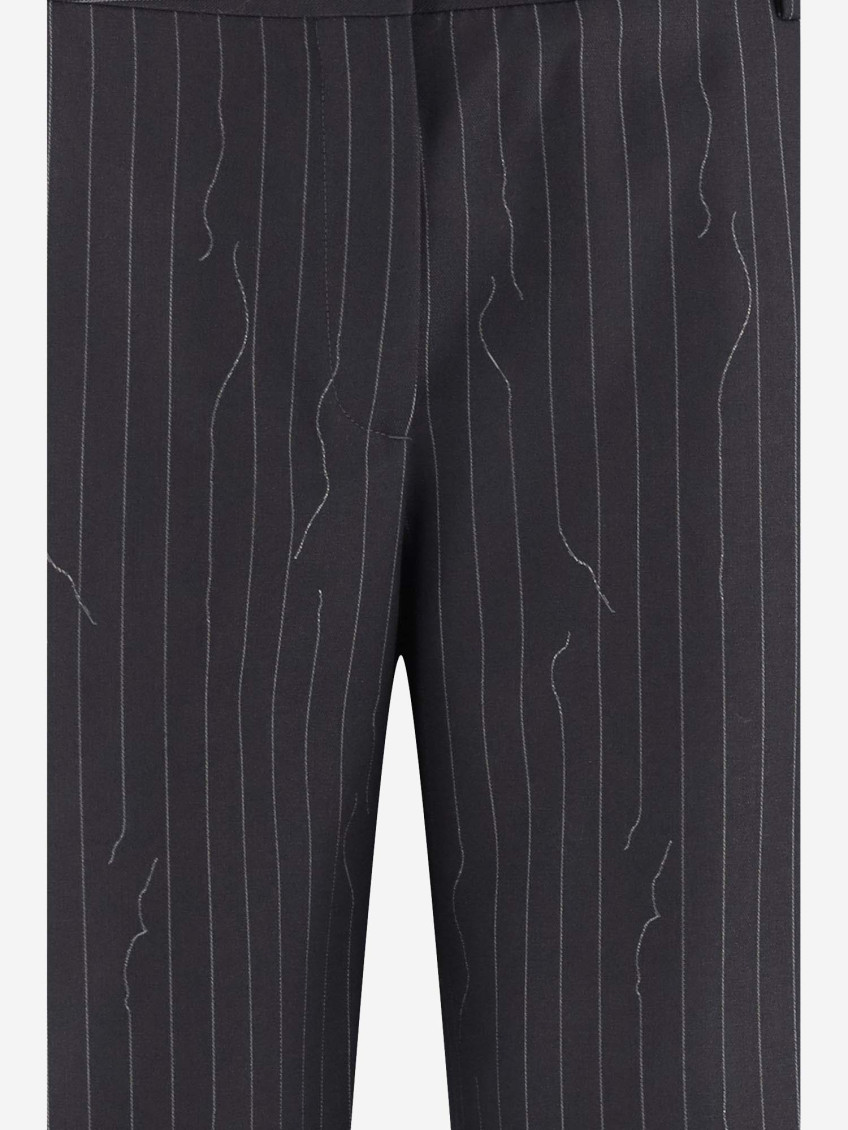 Pinstripe-pattern virgin wool-blend trousers - Grey