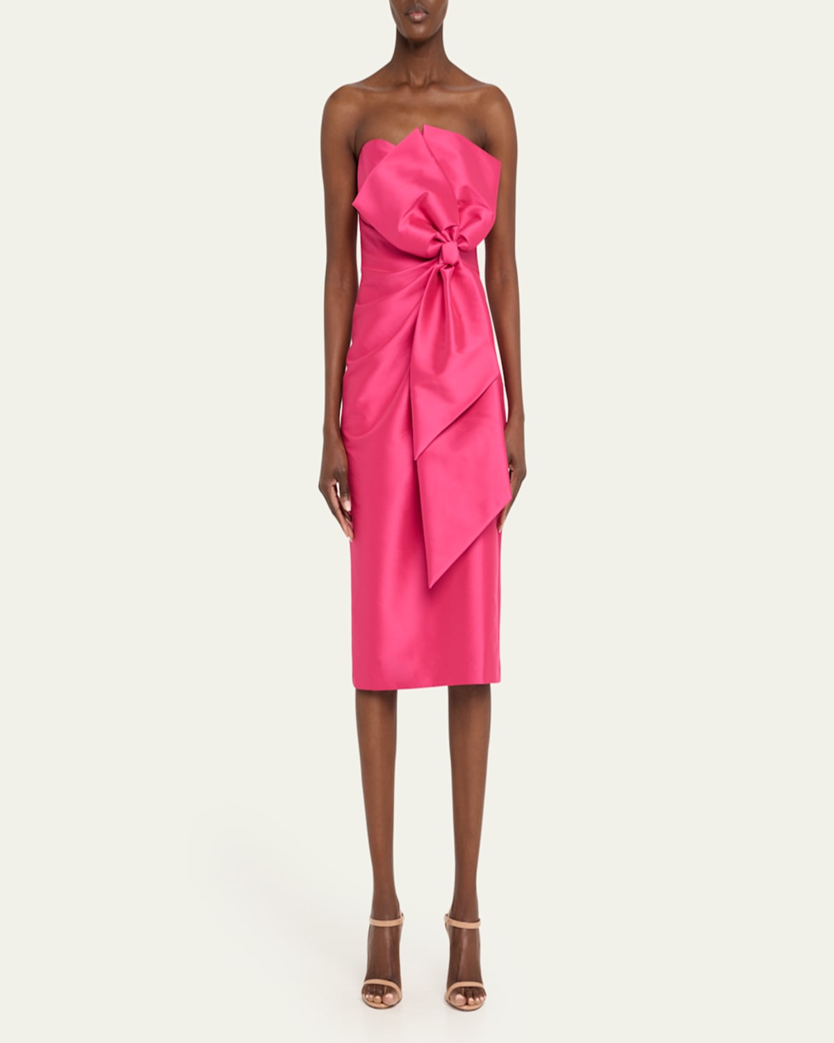 Strapless Bow-Front Mikado Midi Dress