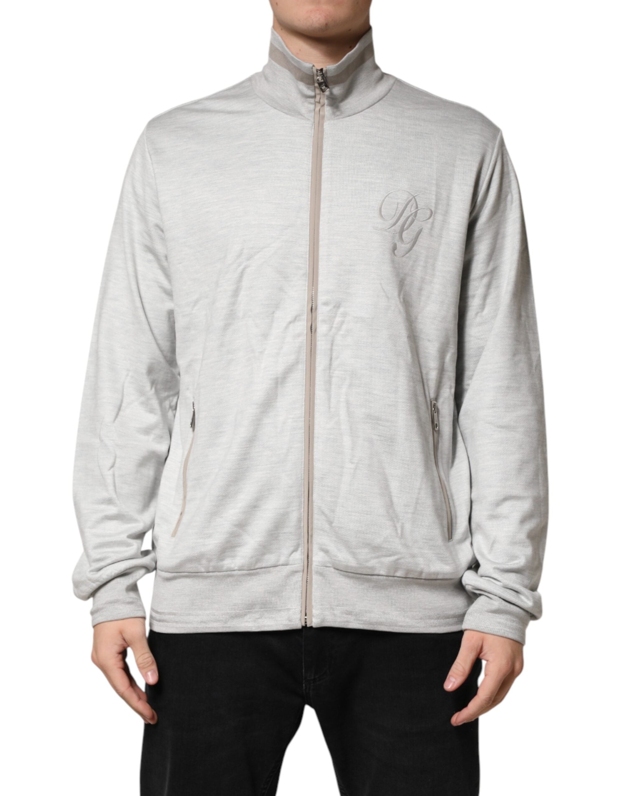 Cotton-Blend Zipped Cardigan — Gray
