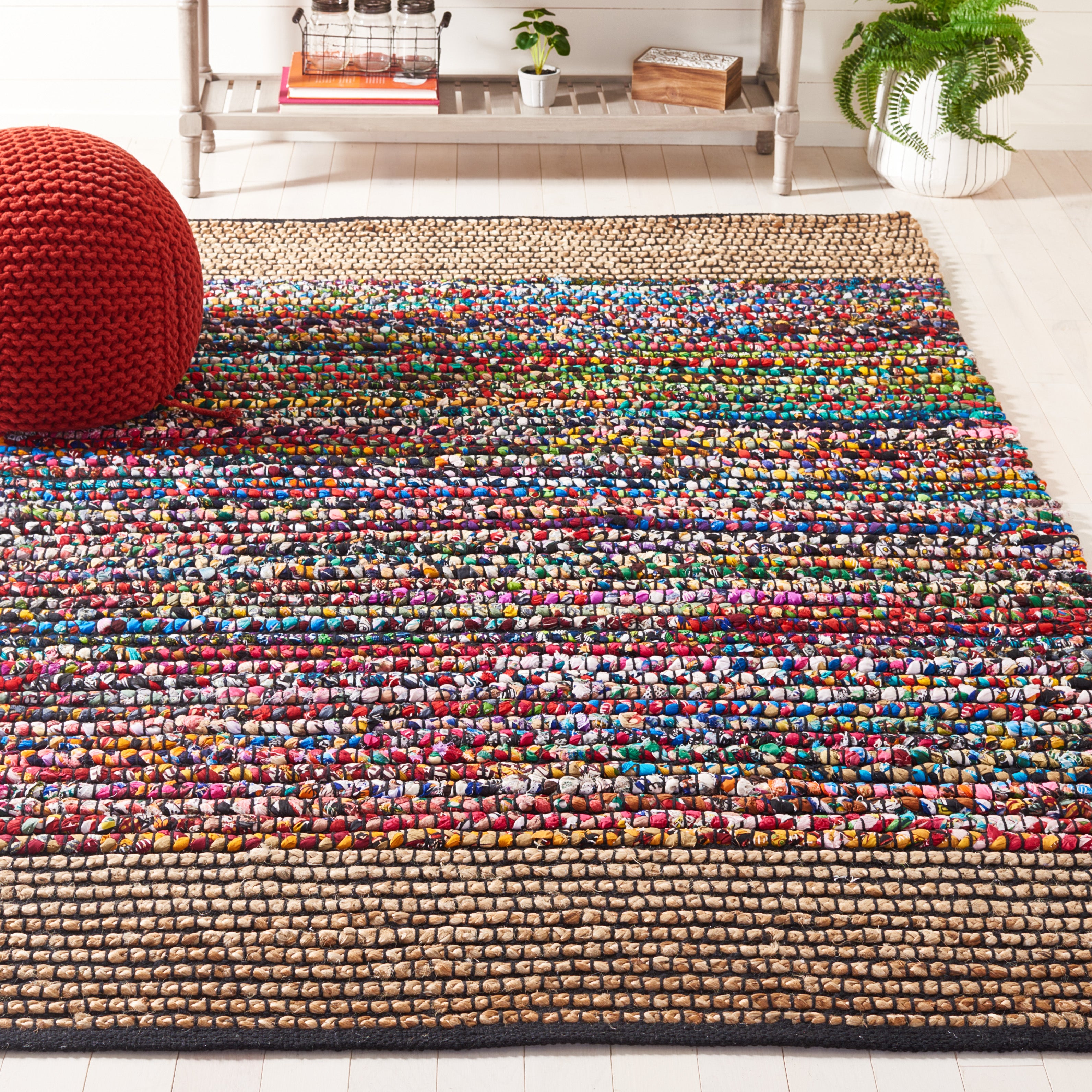 Cape Cod Hand Made Area Rug, Natural / Blue Bohemian Style Non-Shedding