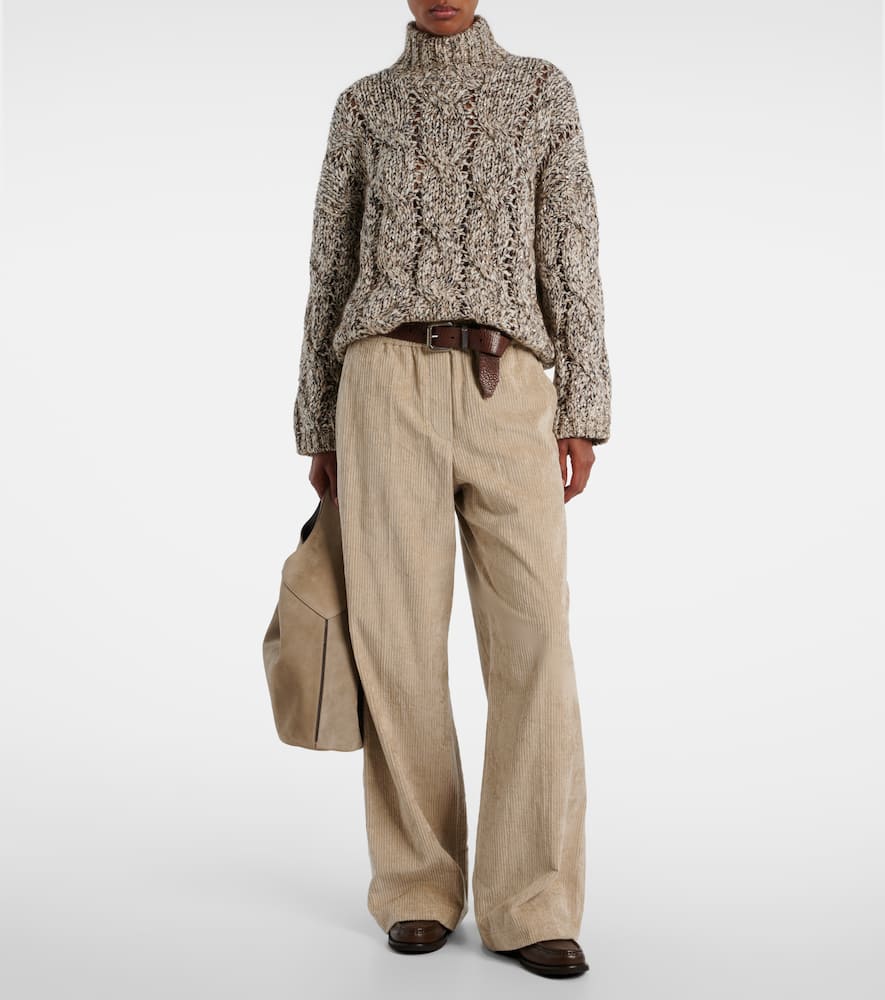 Cable-knit wool and cashmere turtleneck sweater