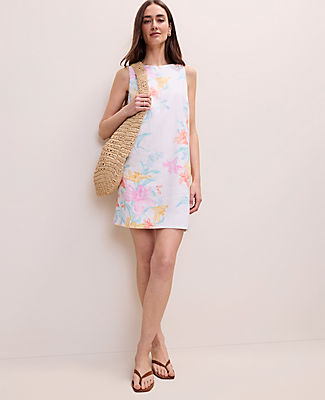 Ann Taylor Floral Shift Dress in Linen Blend