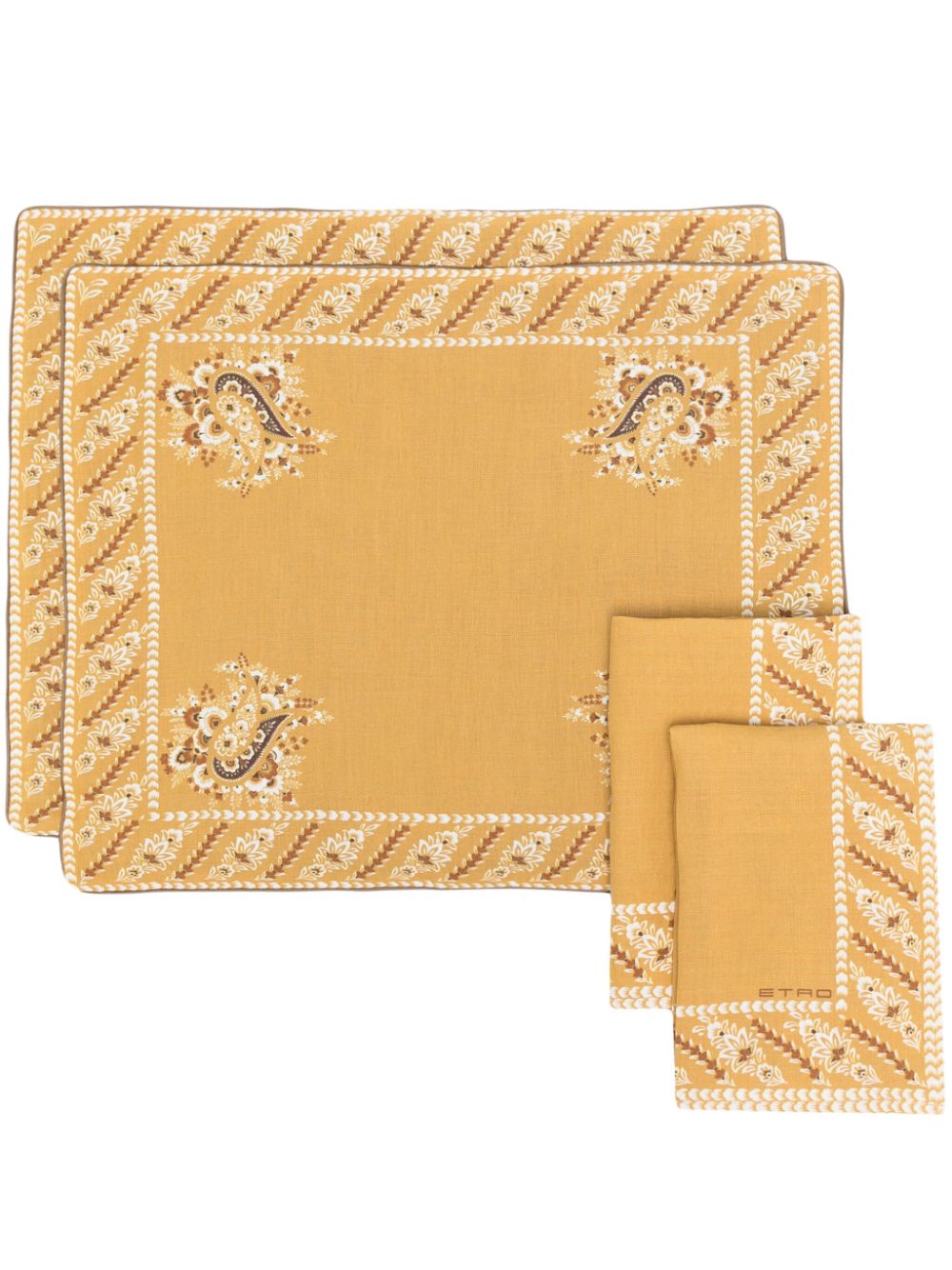 Paisley-pattern placemats and napkins(set of four) - Red