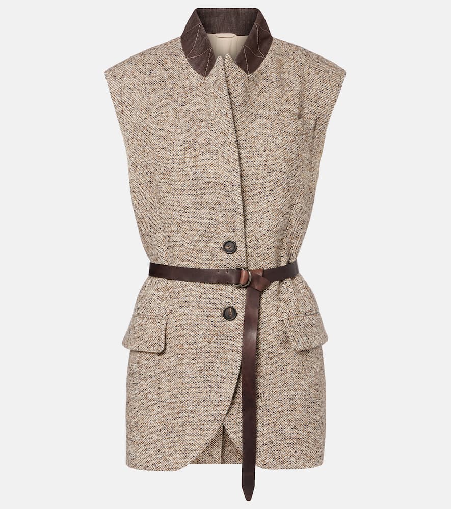 Belted wool and silk-blend vest