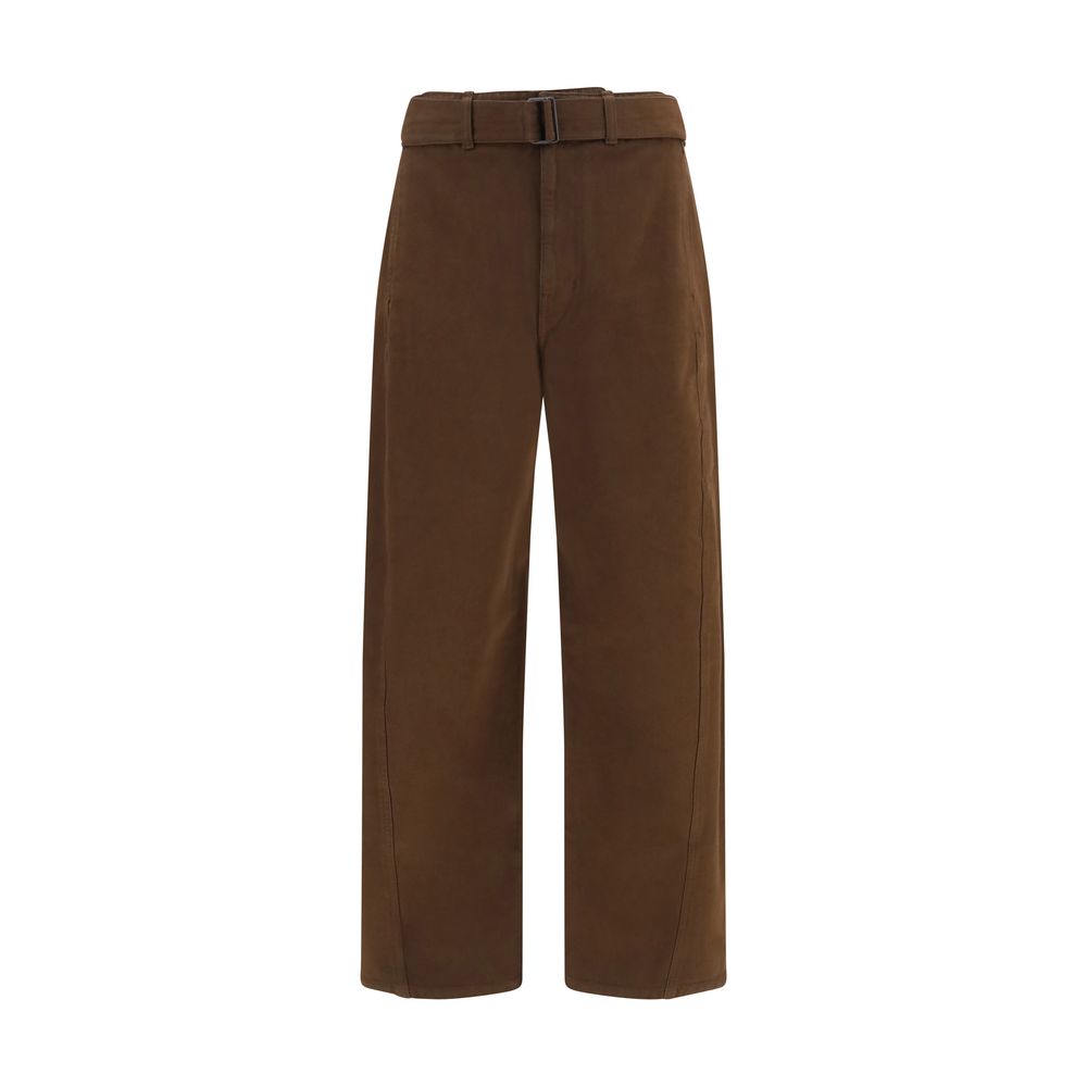 Belted Heavy Twill Trousers — Brown