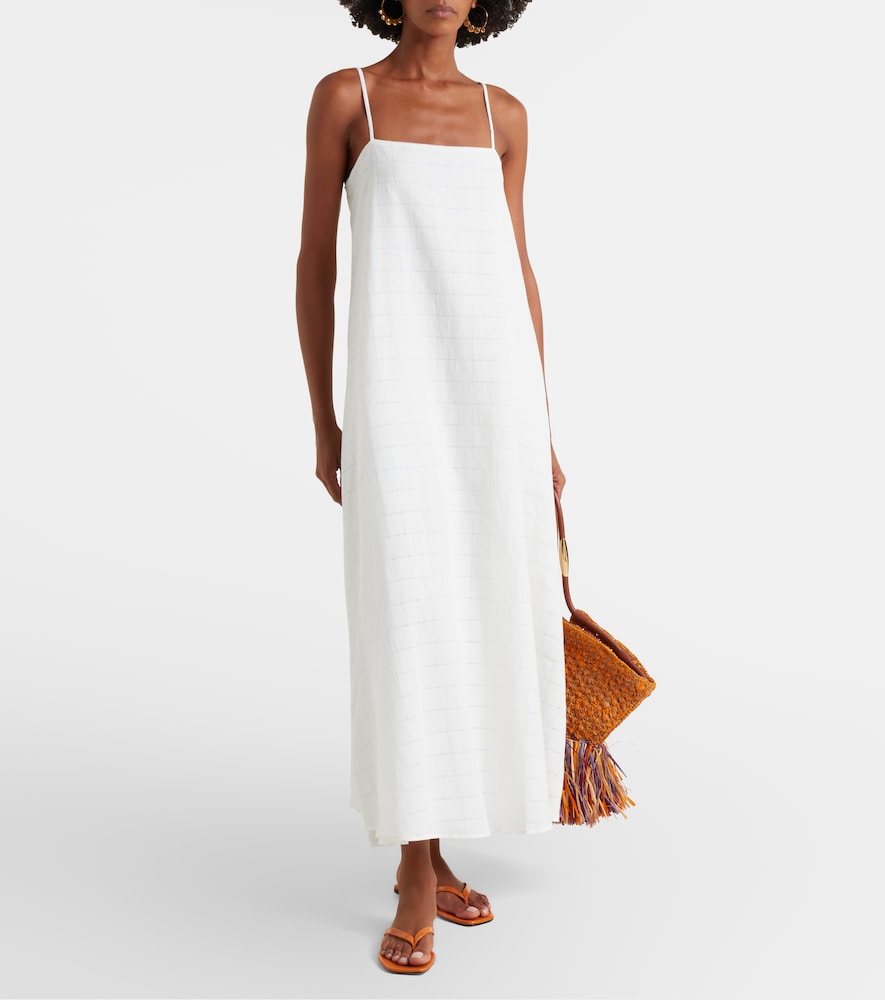 Melfi checked linen and cotton maxi dress