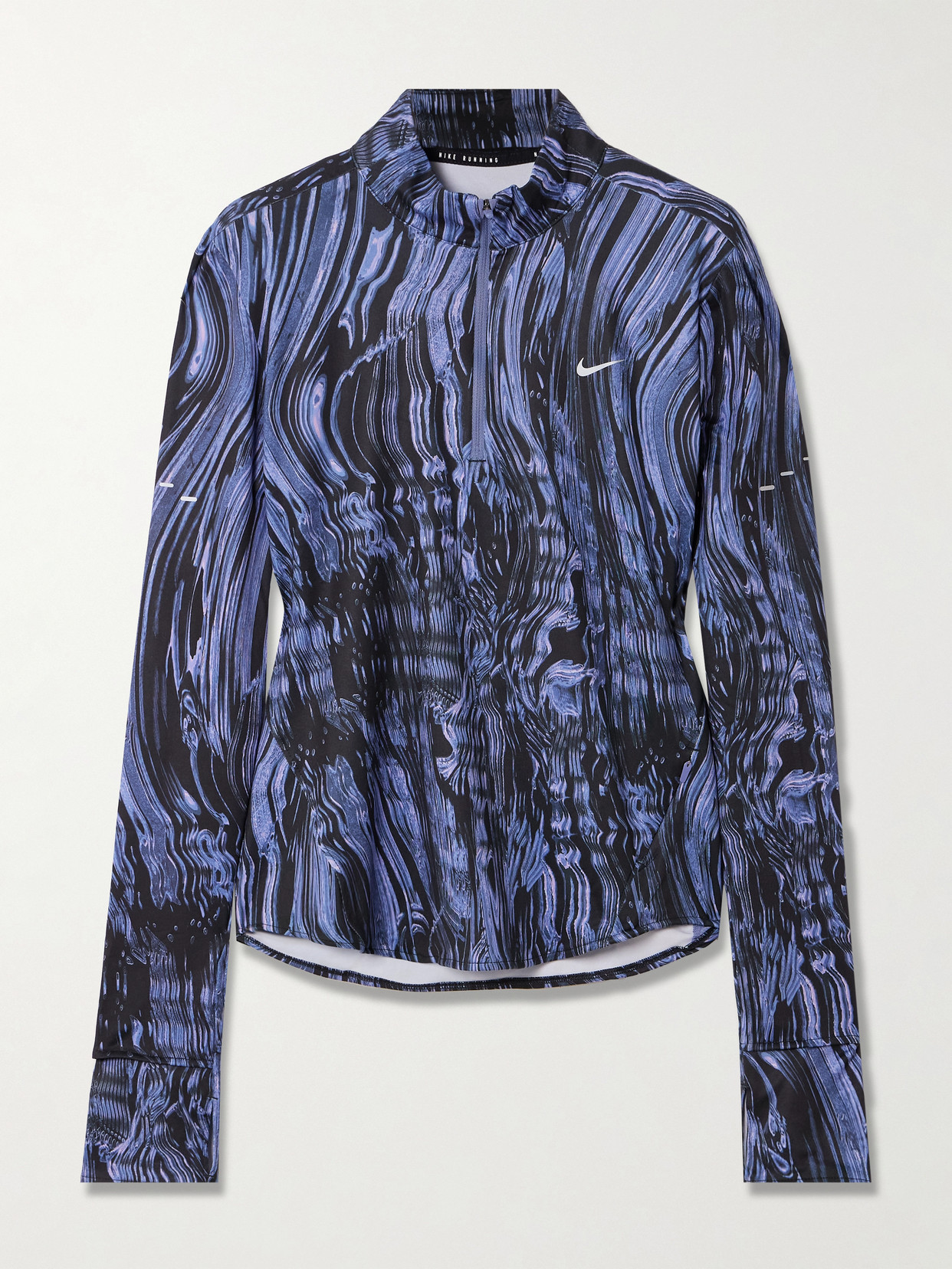 Swift Printed Stretch-shell Half-zip Running Top - Blue