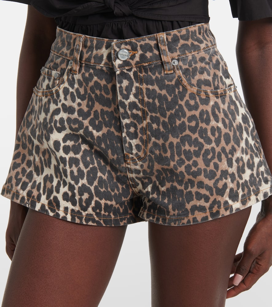 Leopard-print denim shorts