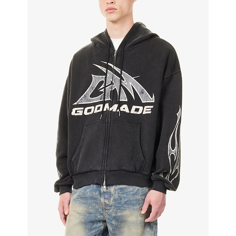 Mens Logo-Print Zip-Up Cotton Hoody