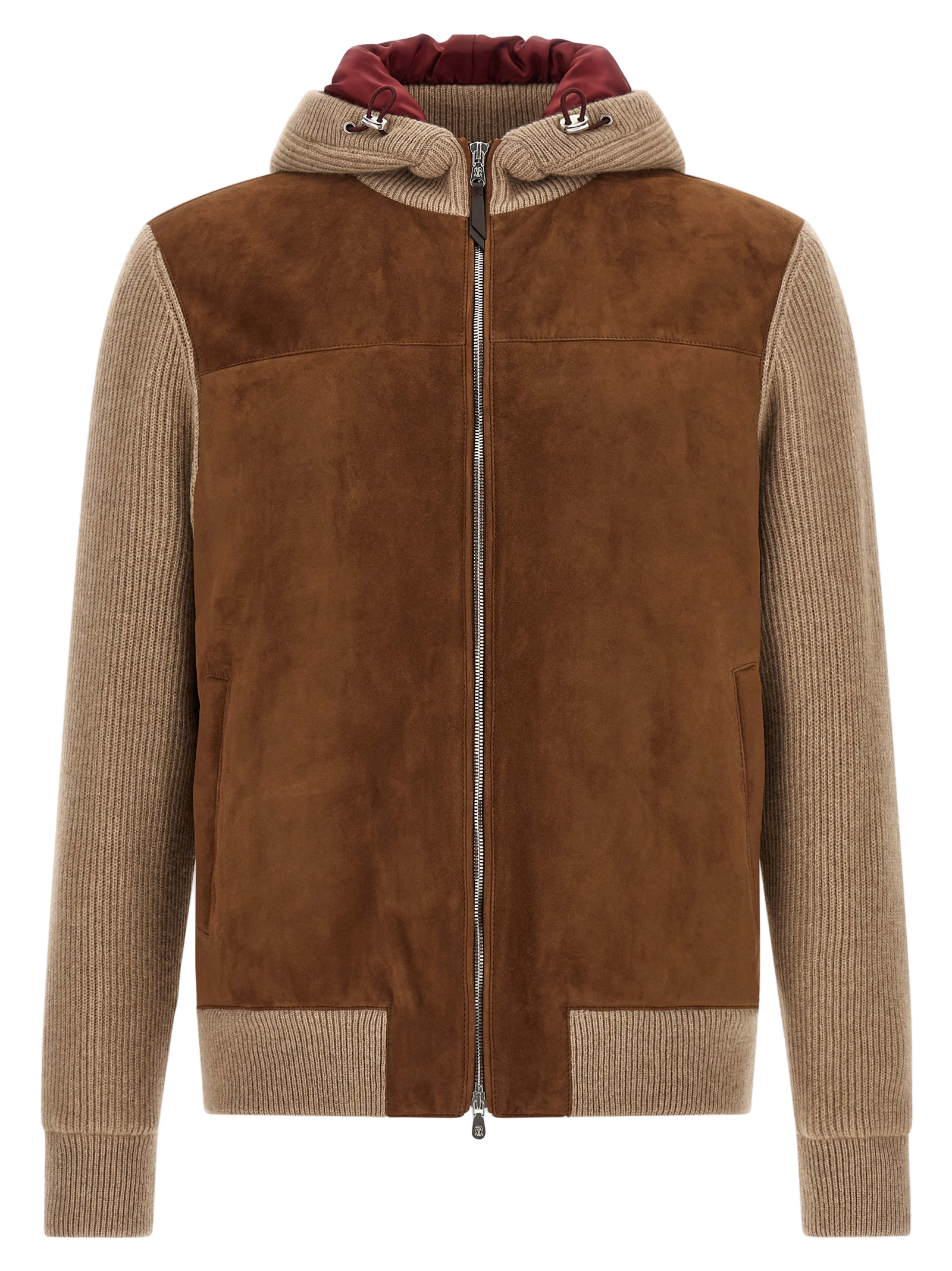 Suede and Cashmere Bomber Jacket — Brown