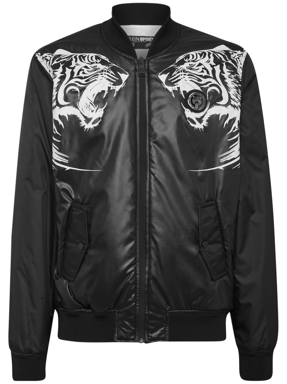 Tiger-print zipped bomber jacket - Black