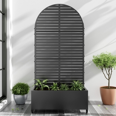 Dovelina Tranquilbreeze Arched Outdoor Trellis With Planter Box, Black