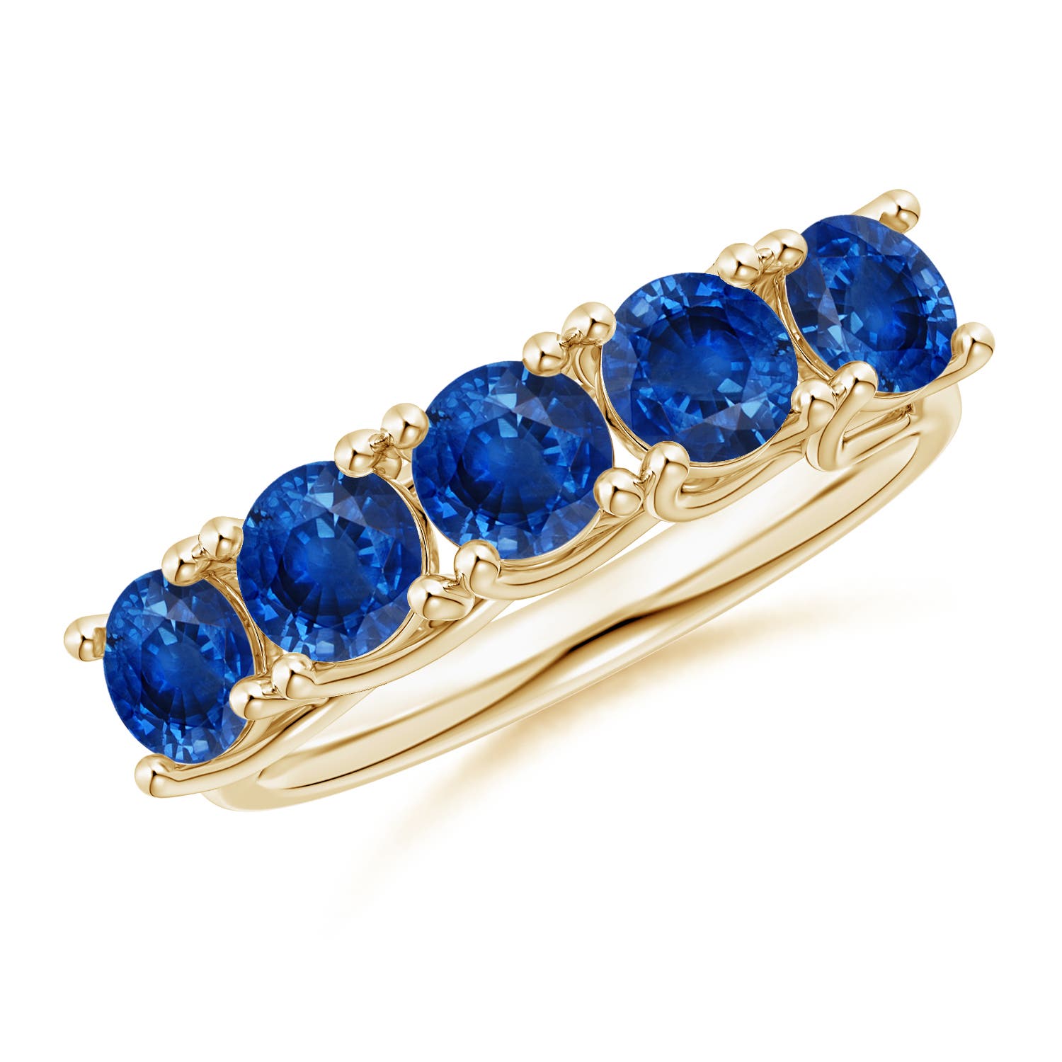 Angara 2.3 Carats Half Eternity Five Stone Blue Sapphire Wedding Band in 14K Yellow Gold