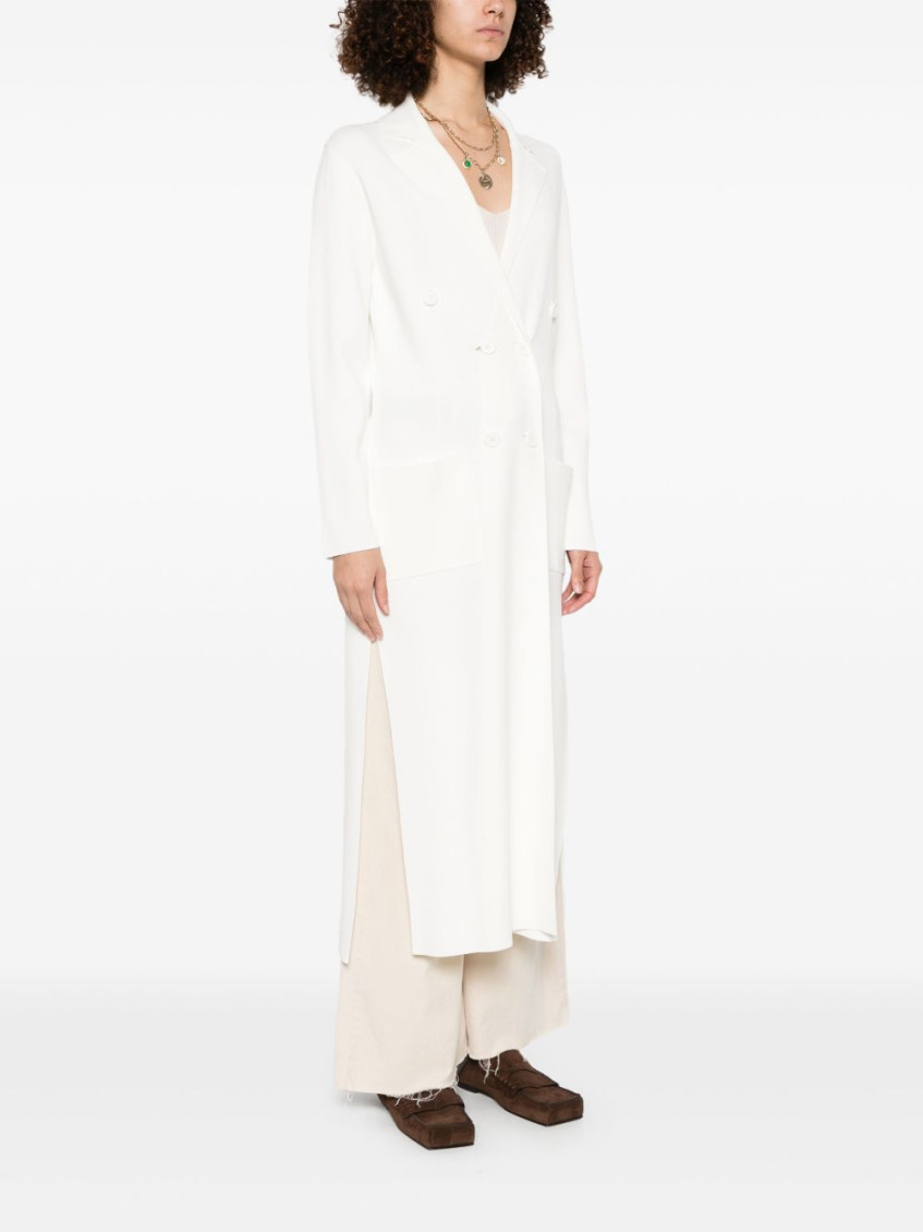 White Long Jacket With Classic Lapels In Viscose Blend Woman