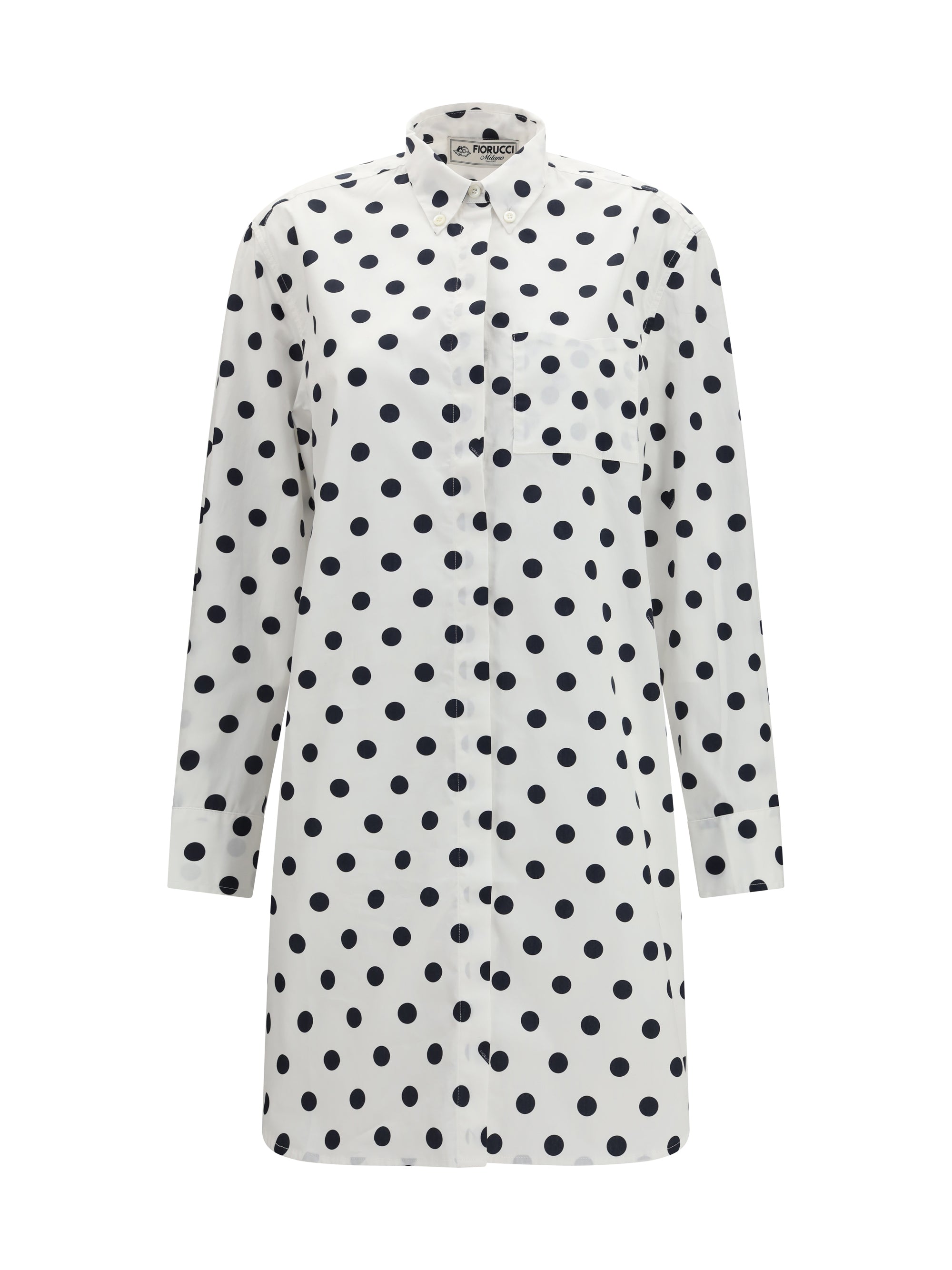 Polka-Dot Cotton Shirt Dress — White