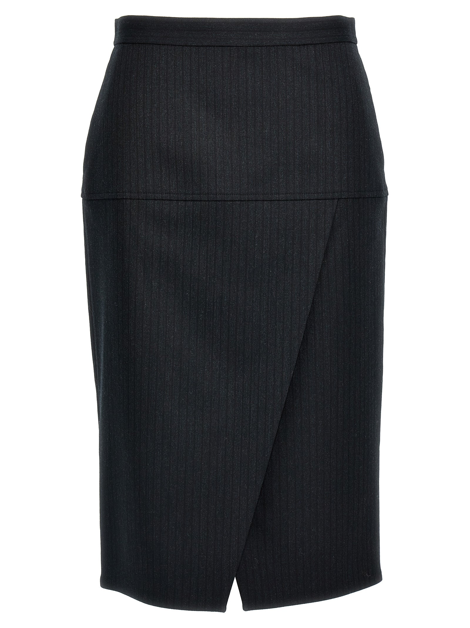 Virgin Wool Pinstripe Skirt — Gray