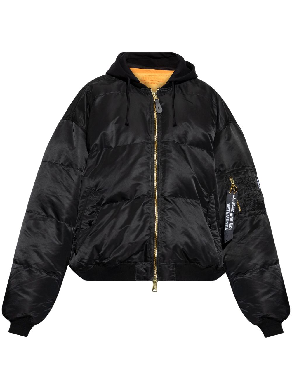 Quilted hooded bomber jacket - Black