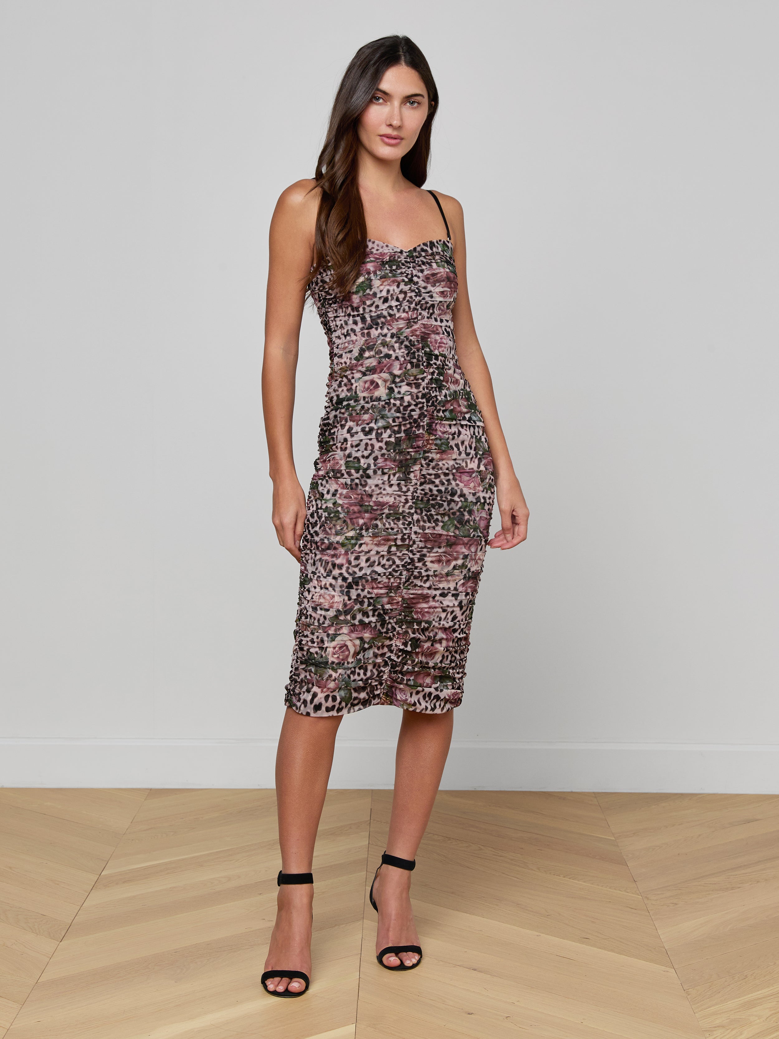Caprice Midi Dress In Multi Large Rose Cheetah