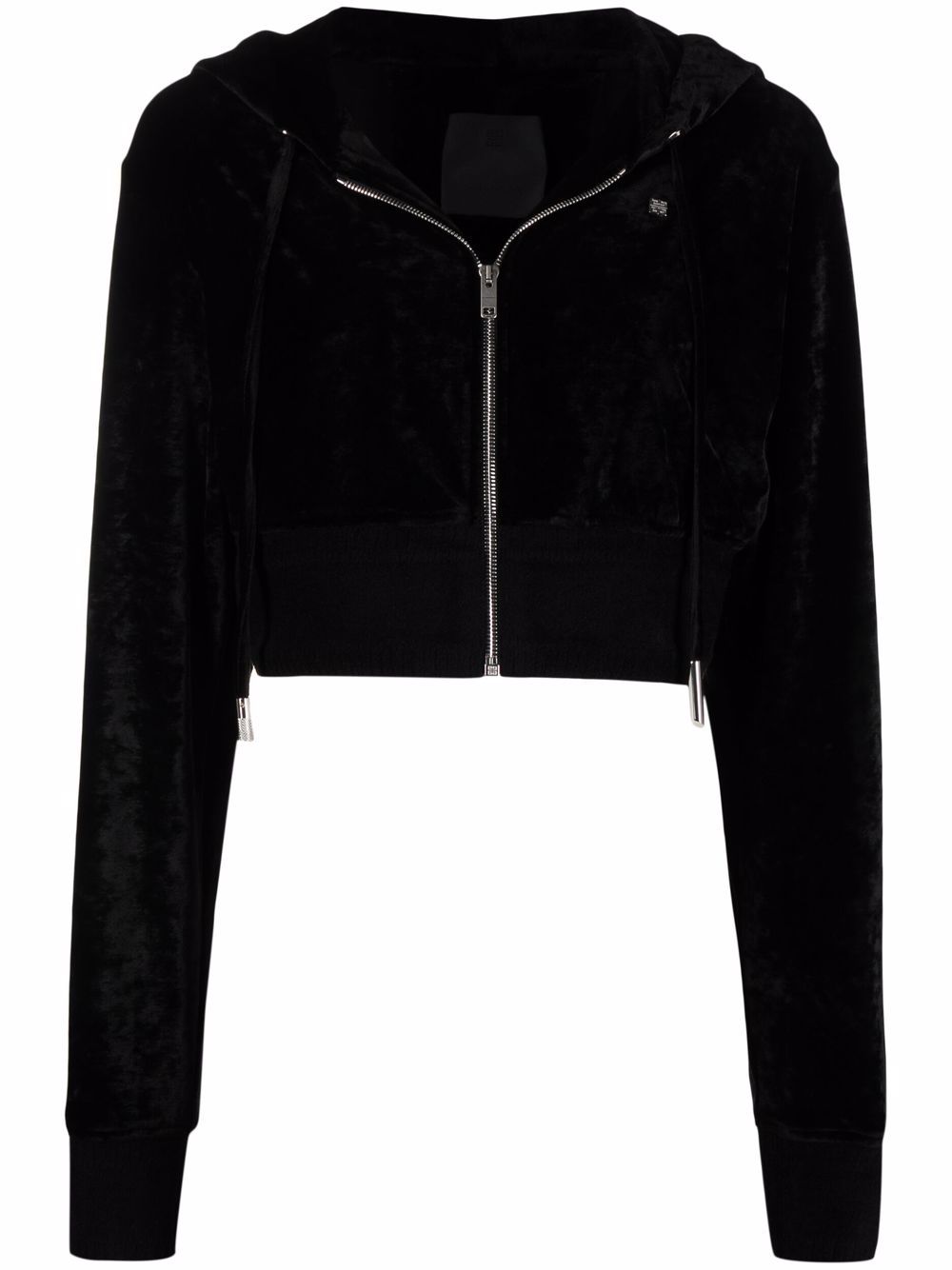 Cropped velvet hoodie - Black