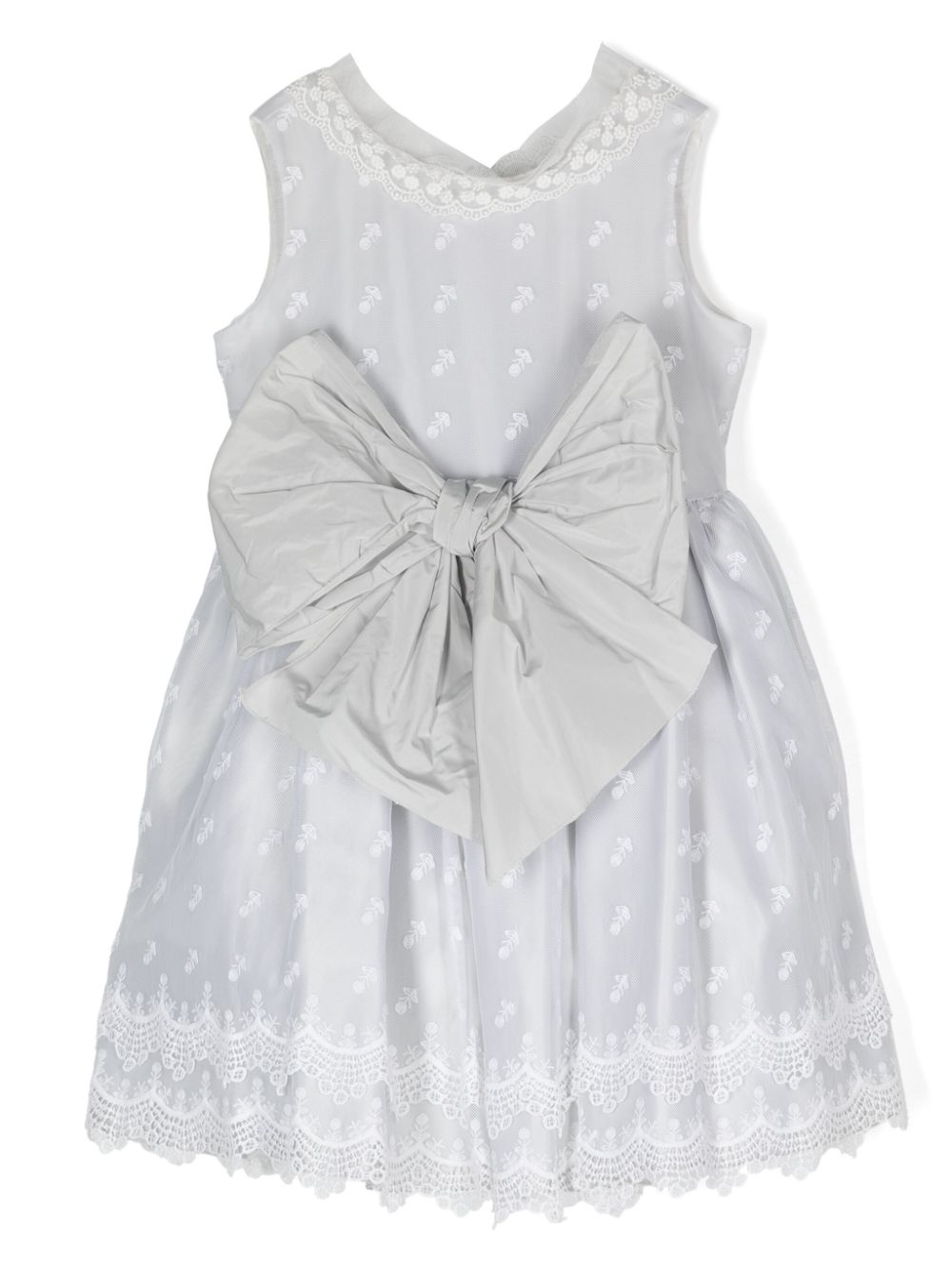 Bow-detail crochet-trim dress - Grey