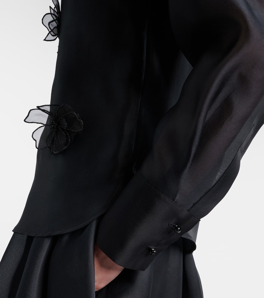 Agi embellished floral-appliqué silk blouse