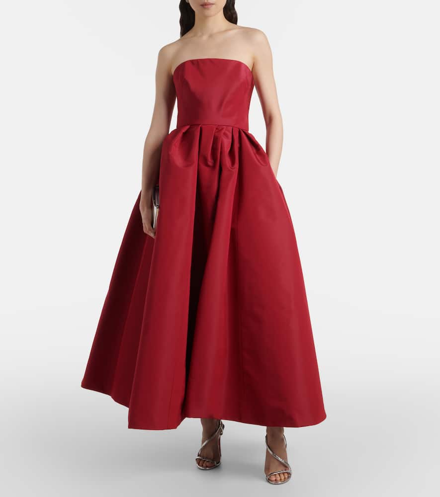 Strapless belted silk cocktail dress