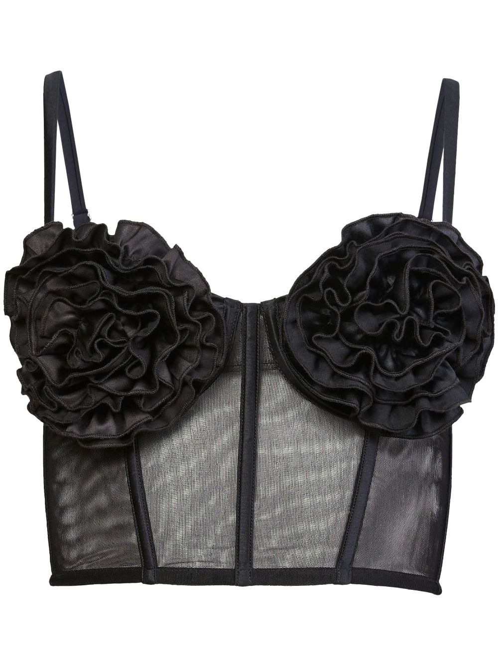 Rose-appliqué bustier top - Black