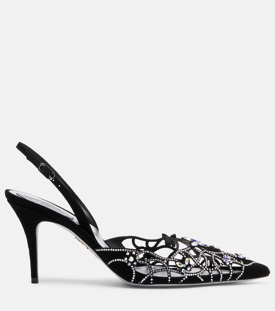 Embellished suede slingback pumps