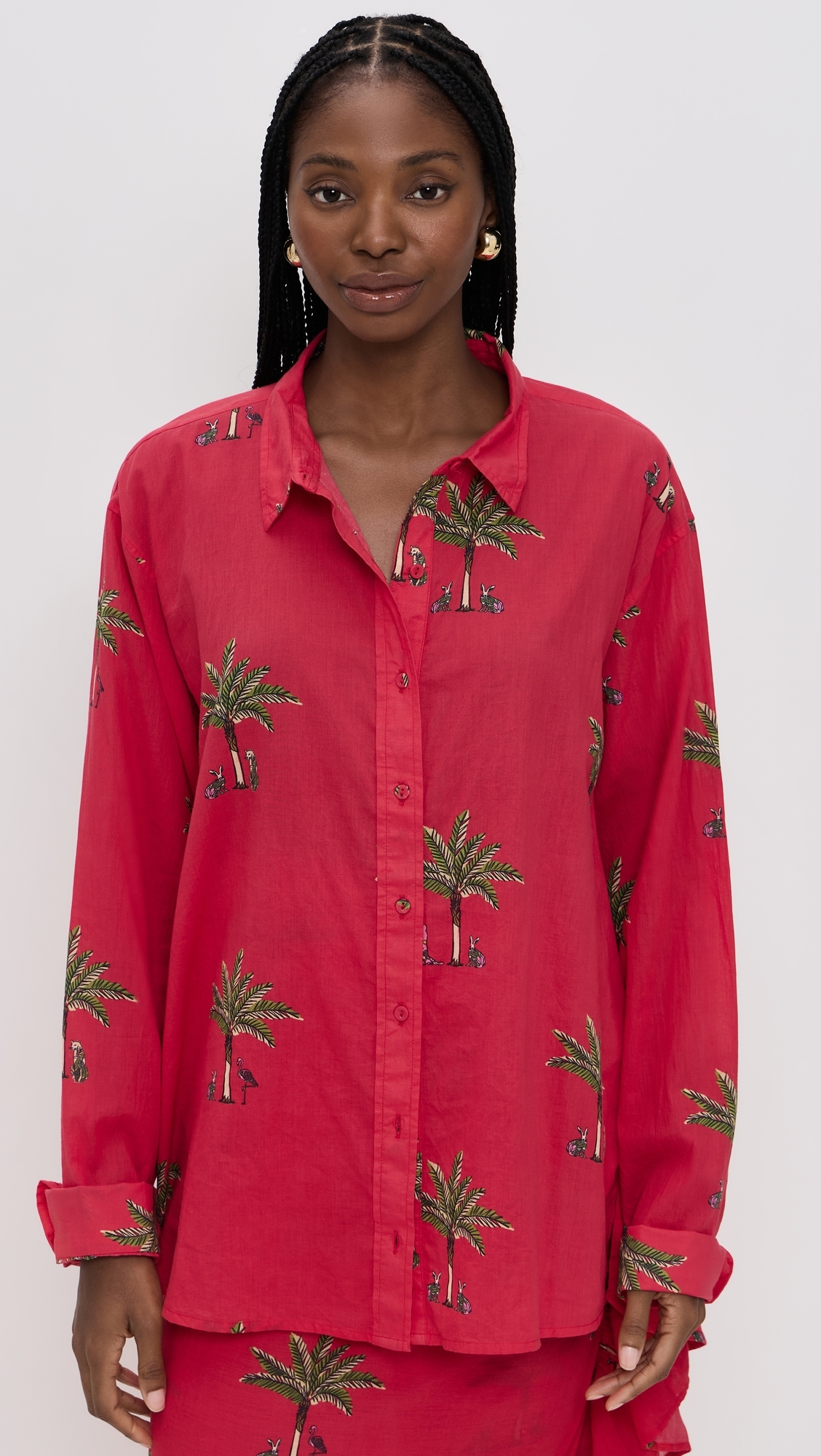 Classic Button Down Shirt Petit Palm Red One Size